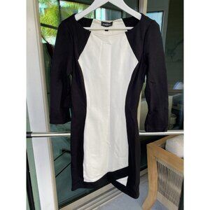 Bebe Thick Dress Color Block Long Sleeve Black & Off White Vintage Y2K Sz Small